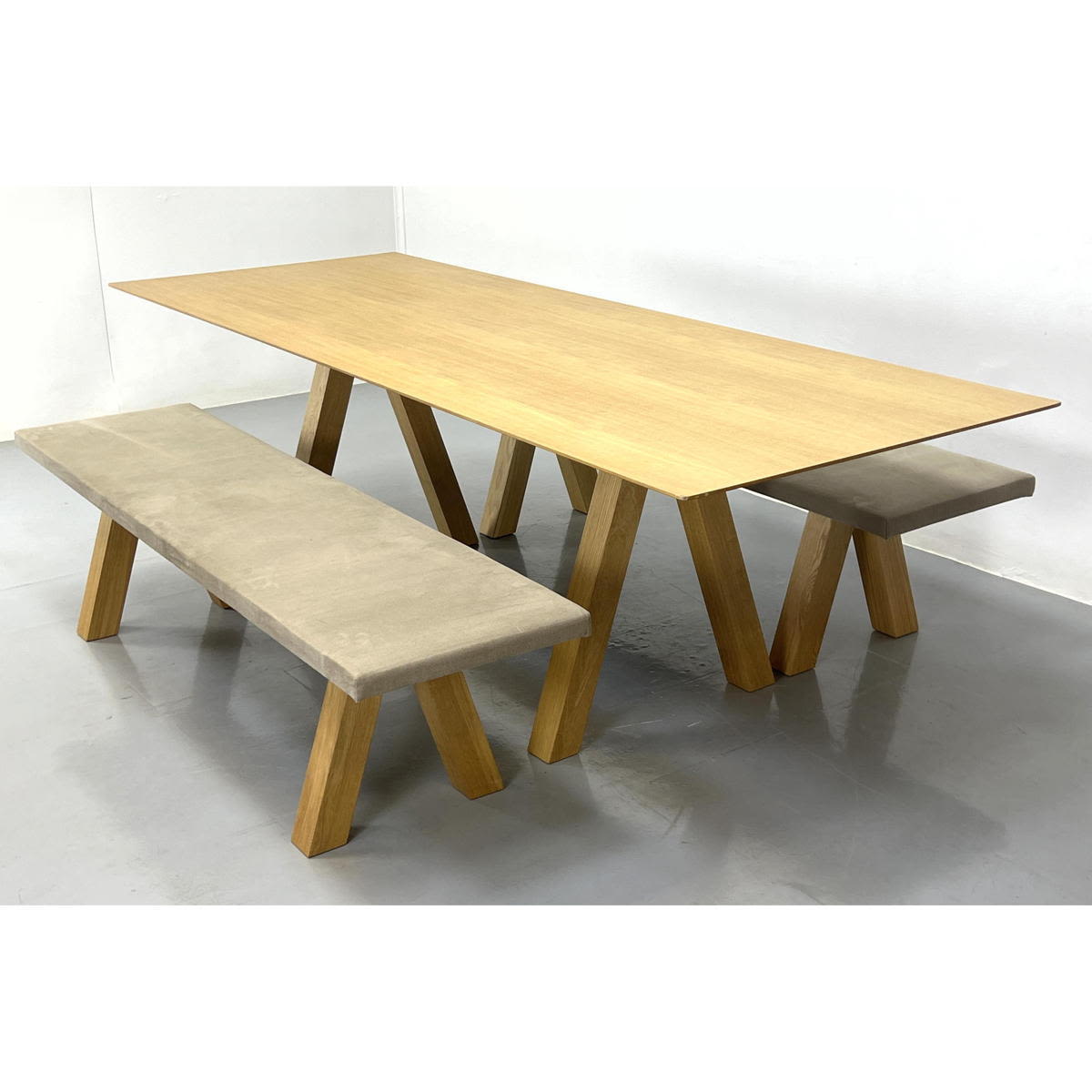 Oak Trestle Base Dining table and 2b85ba