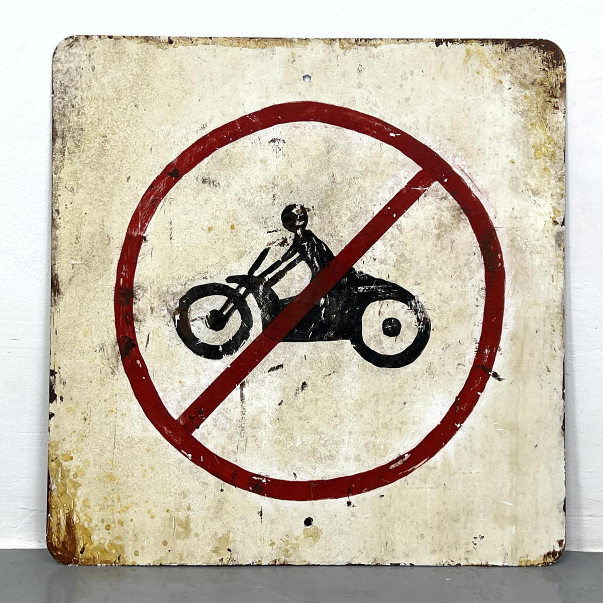 Vintage Road Sign No Motor Bikes.