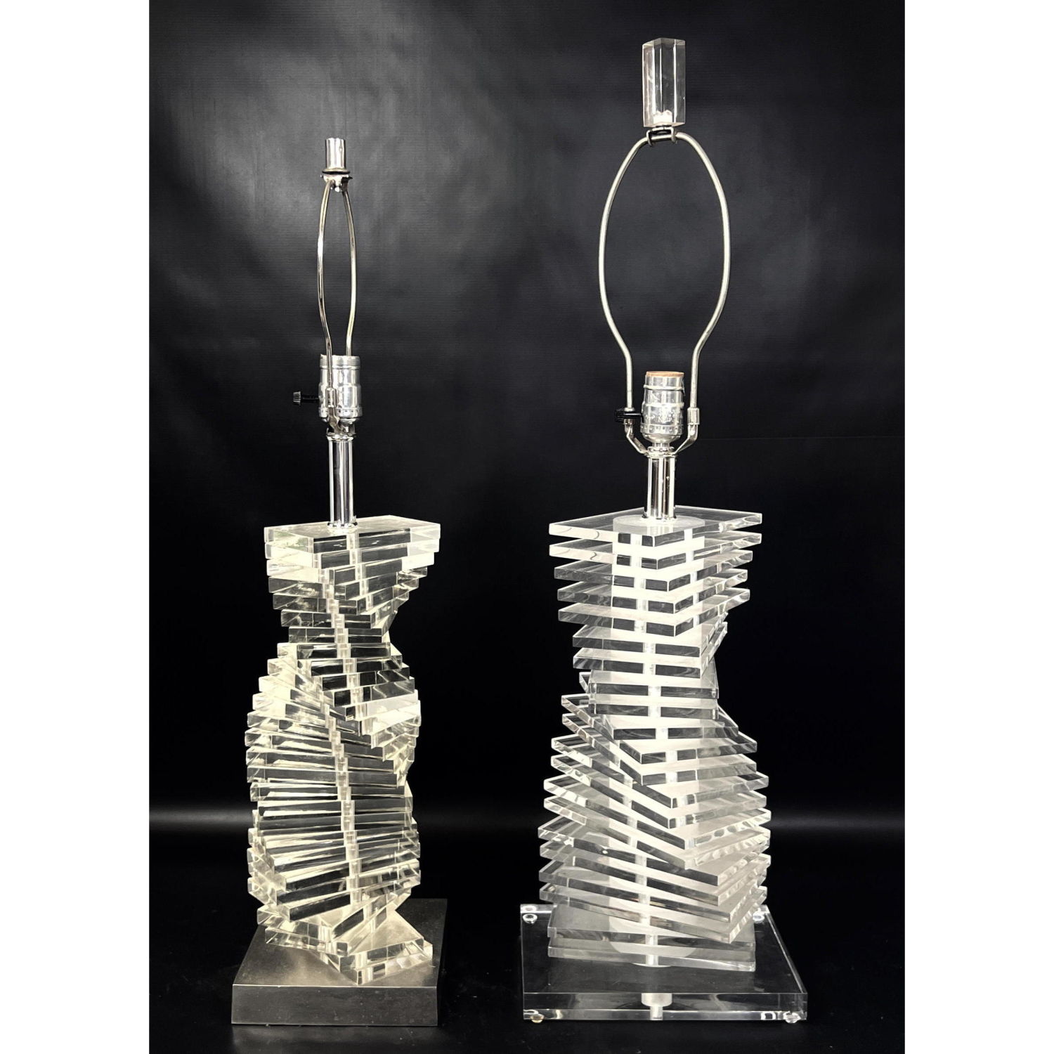 2pcs Acrylic Lucite Lamps. Twisted