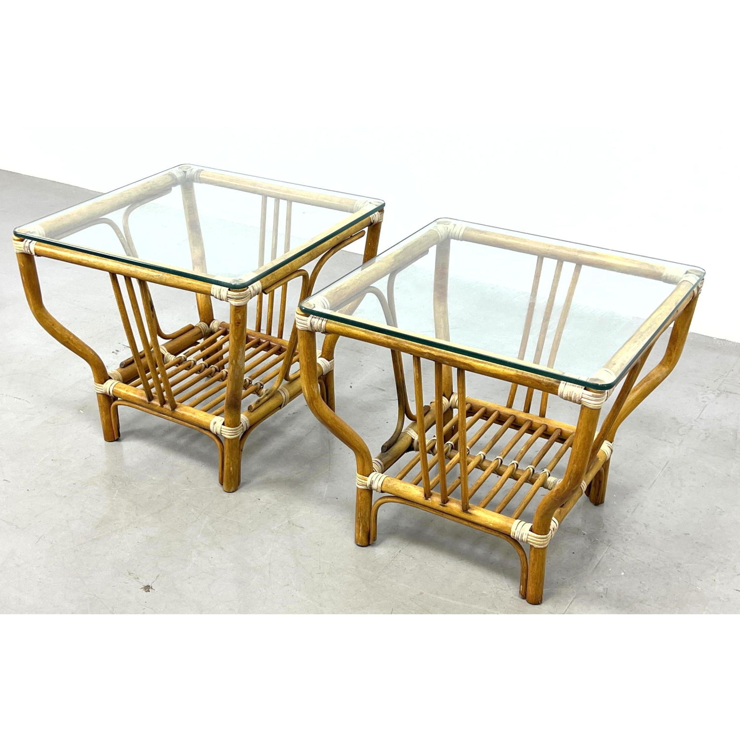 Pair Wicker Rattan end tables with