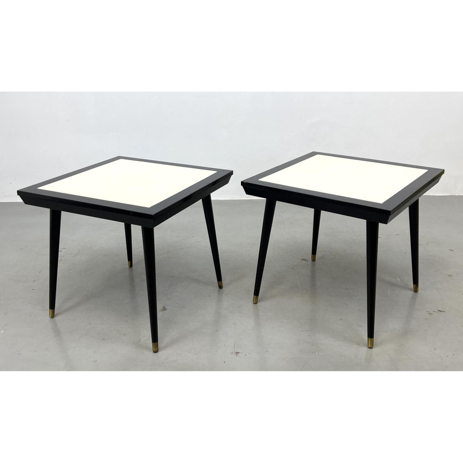 Pr Ebonized Side Tables. White