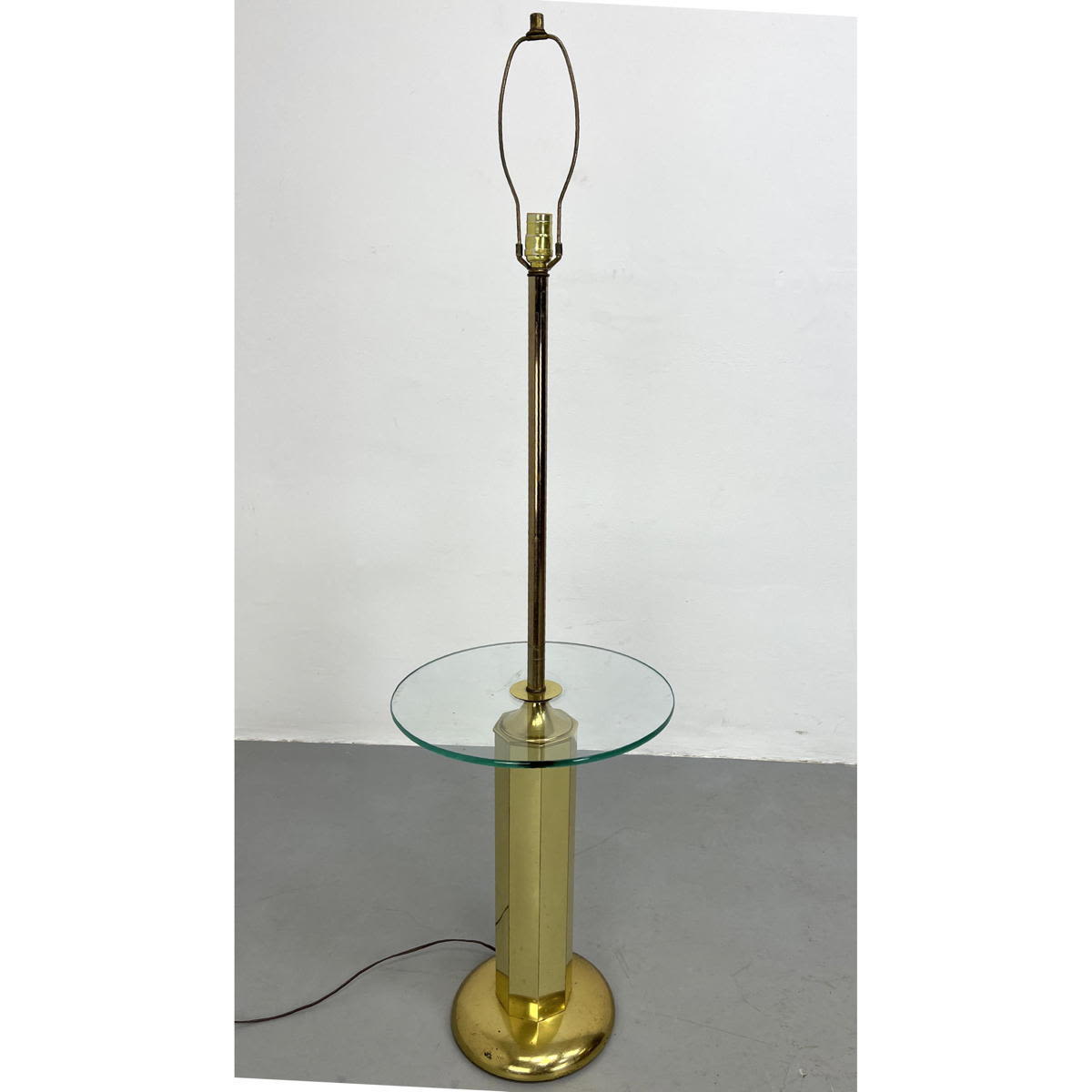 Modernist Brass Floor Lamp Table with
