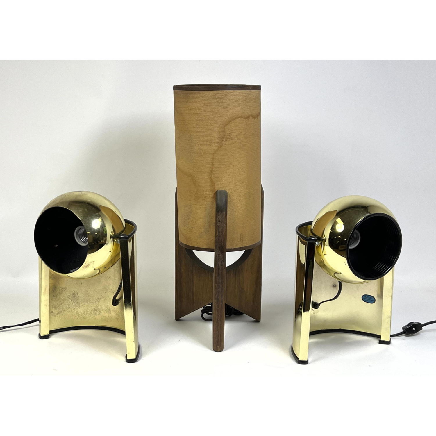 3pc Modernist Table Lamps Pr Brass 2b88cd