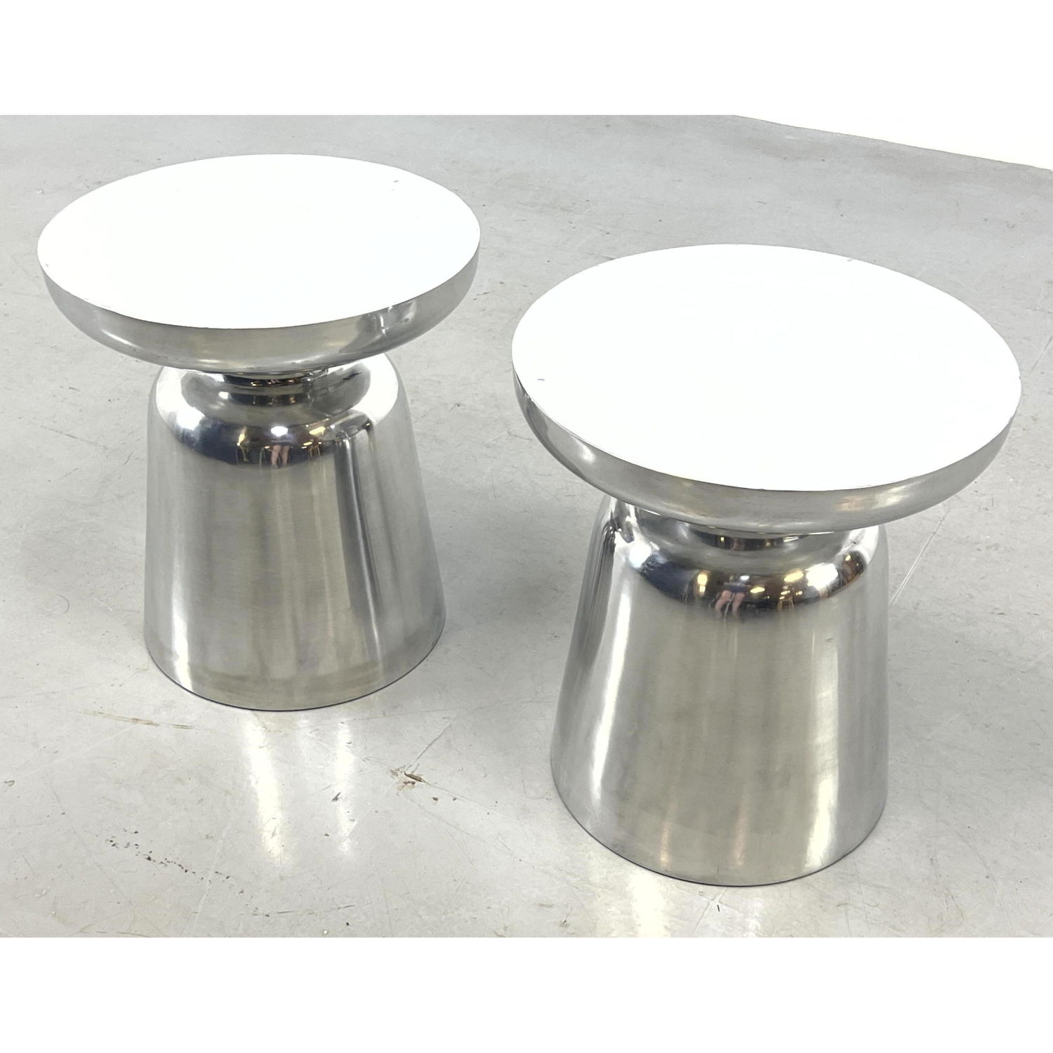 Pair Aluminum Round Top Stool Tables  2b88da