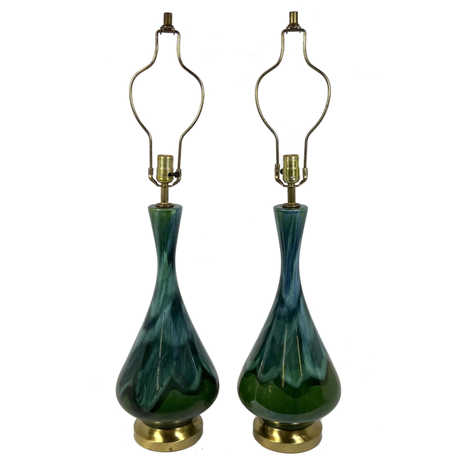 Pr Green Drip Glazed Table Lamps.