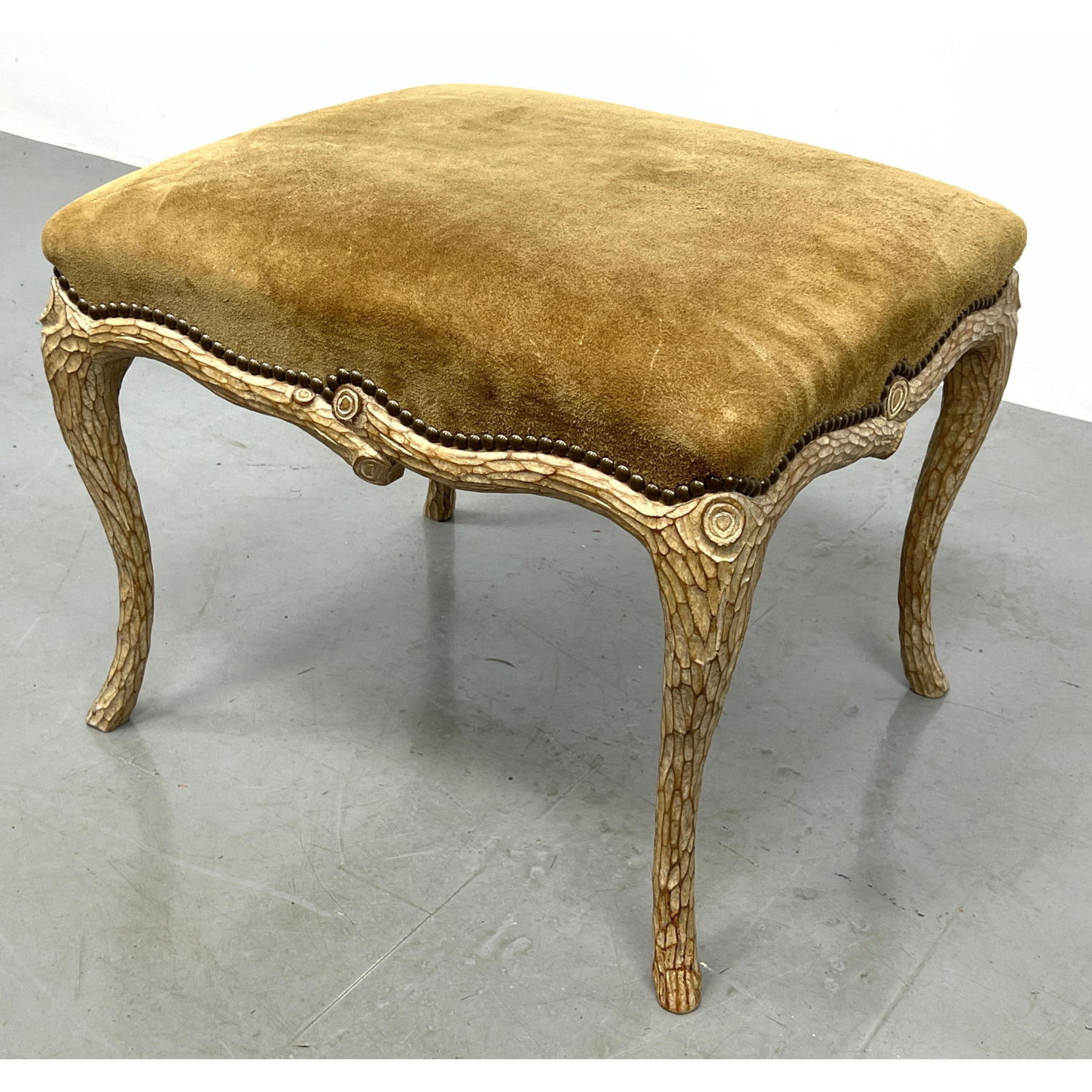 French Carved Faux Bois Stool Bench