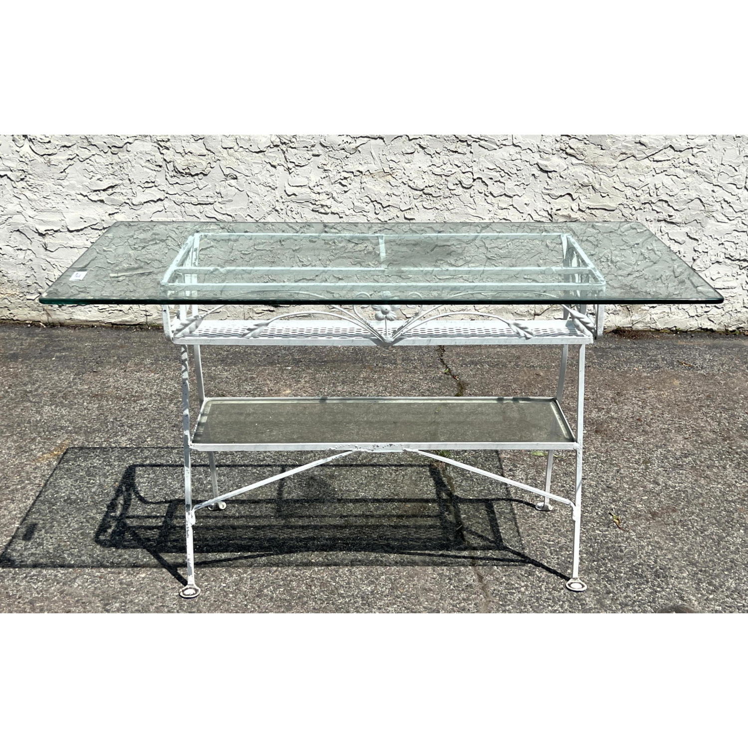 Glass Top Painted White Iron Table