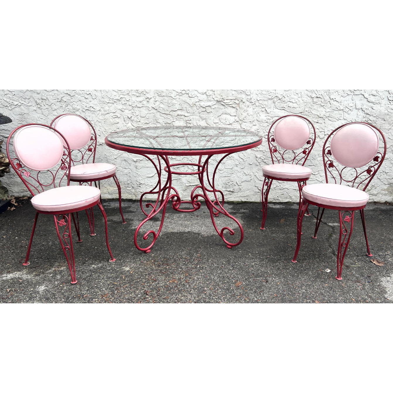 5pc Painted Red Iron Cafe Table 2b897a