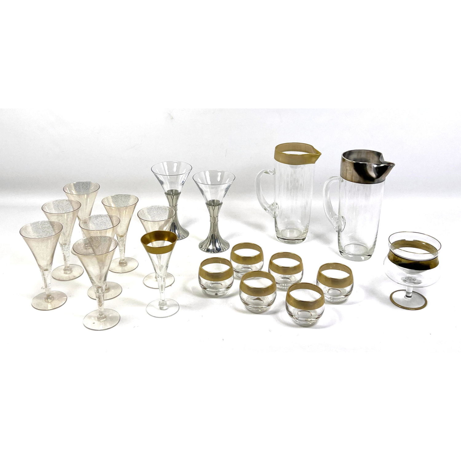 Stemware. Gold and Silver rim. pewter