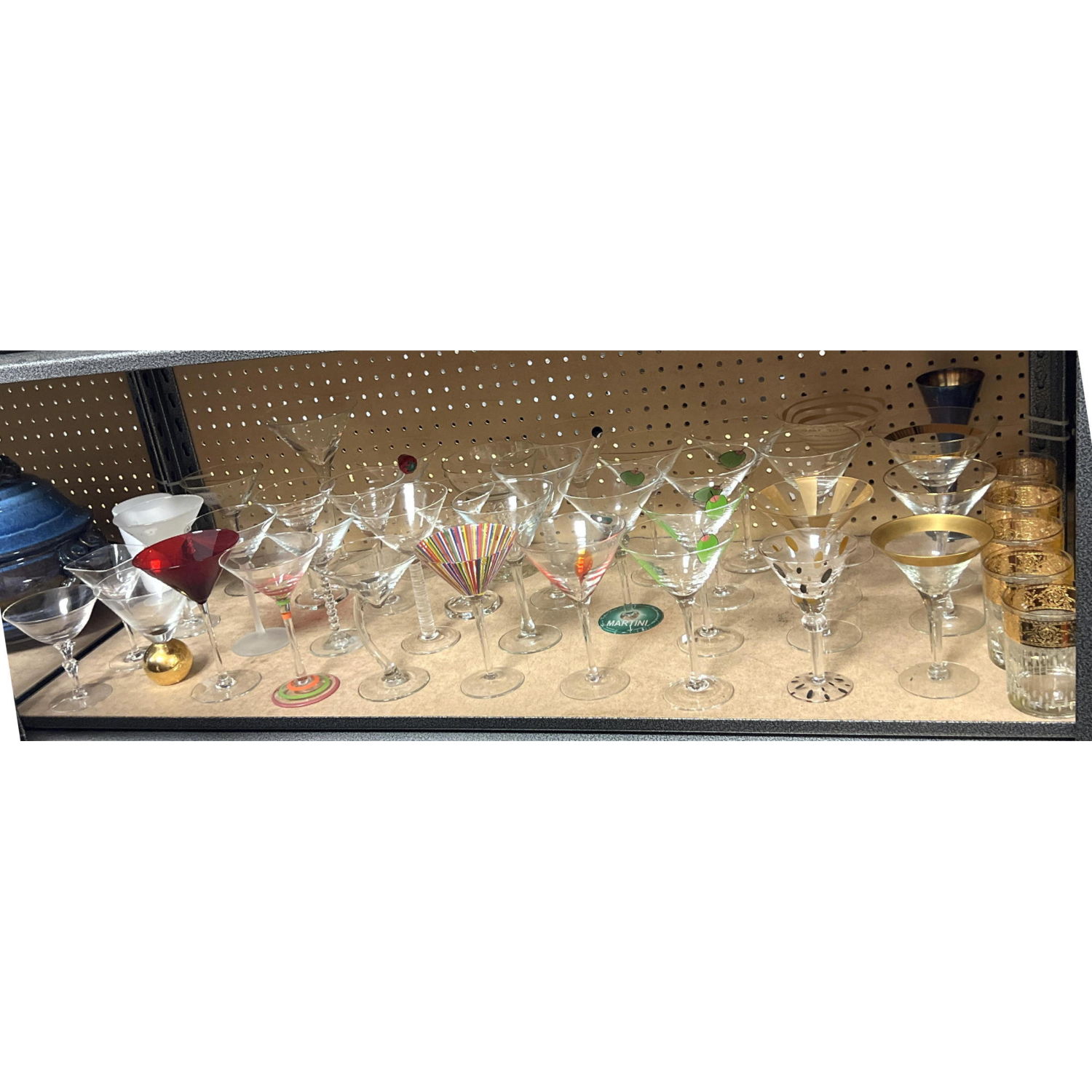 Martini Glasses and Tumblers. 

Dimensions: