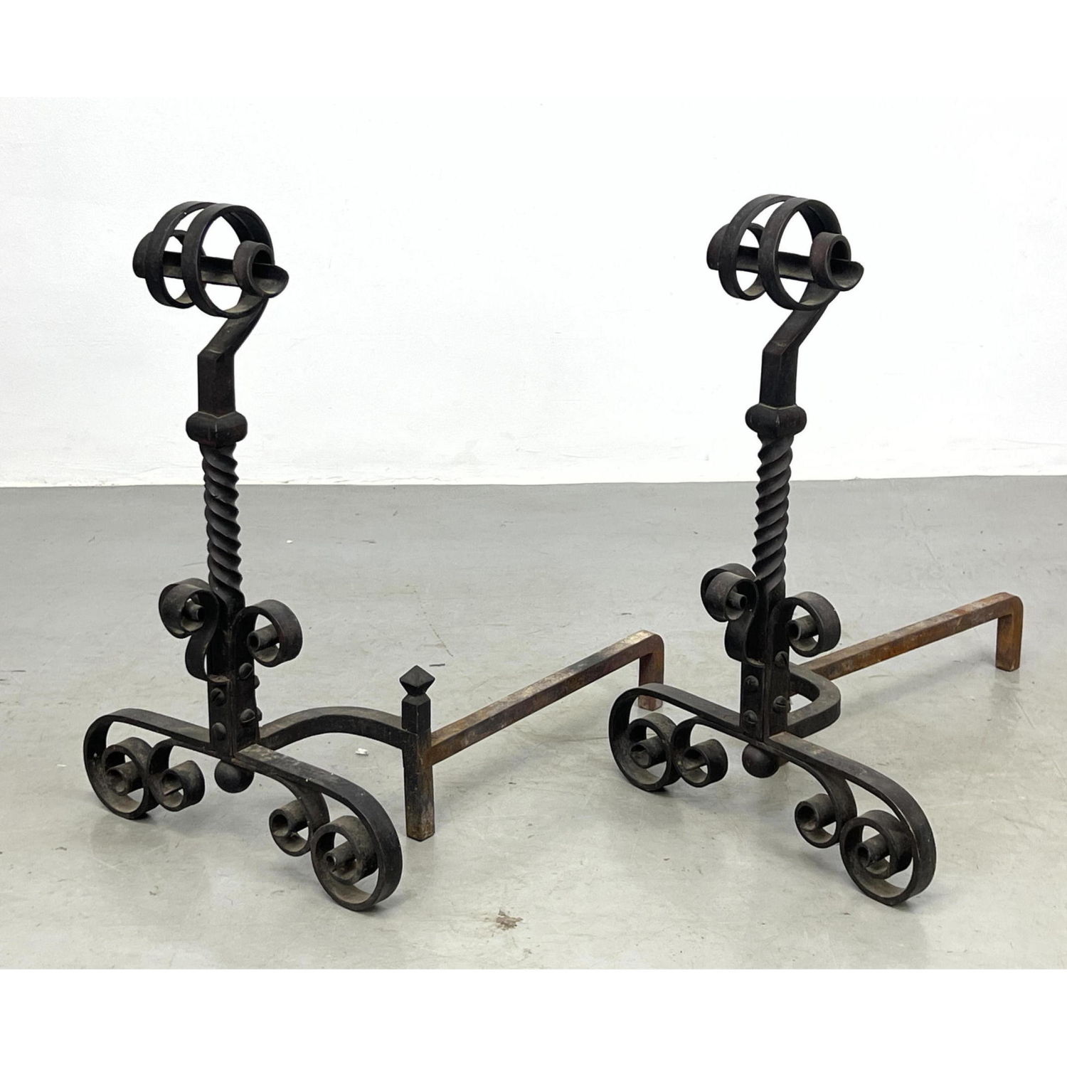 Pair Heavy Scroll Design Iron Andirons 2b89b7