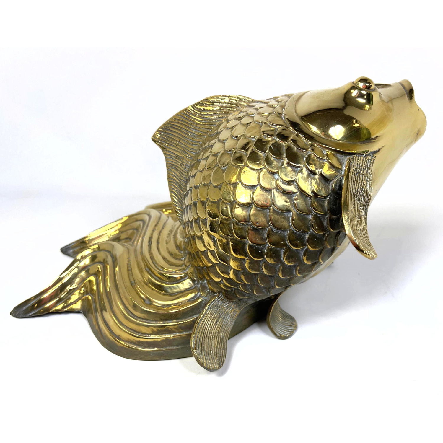 large Brass Figural Koi Fish Sculpture.
