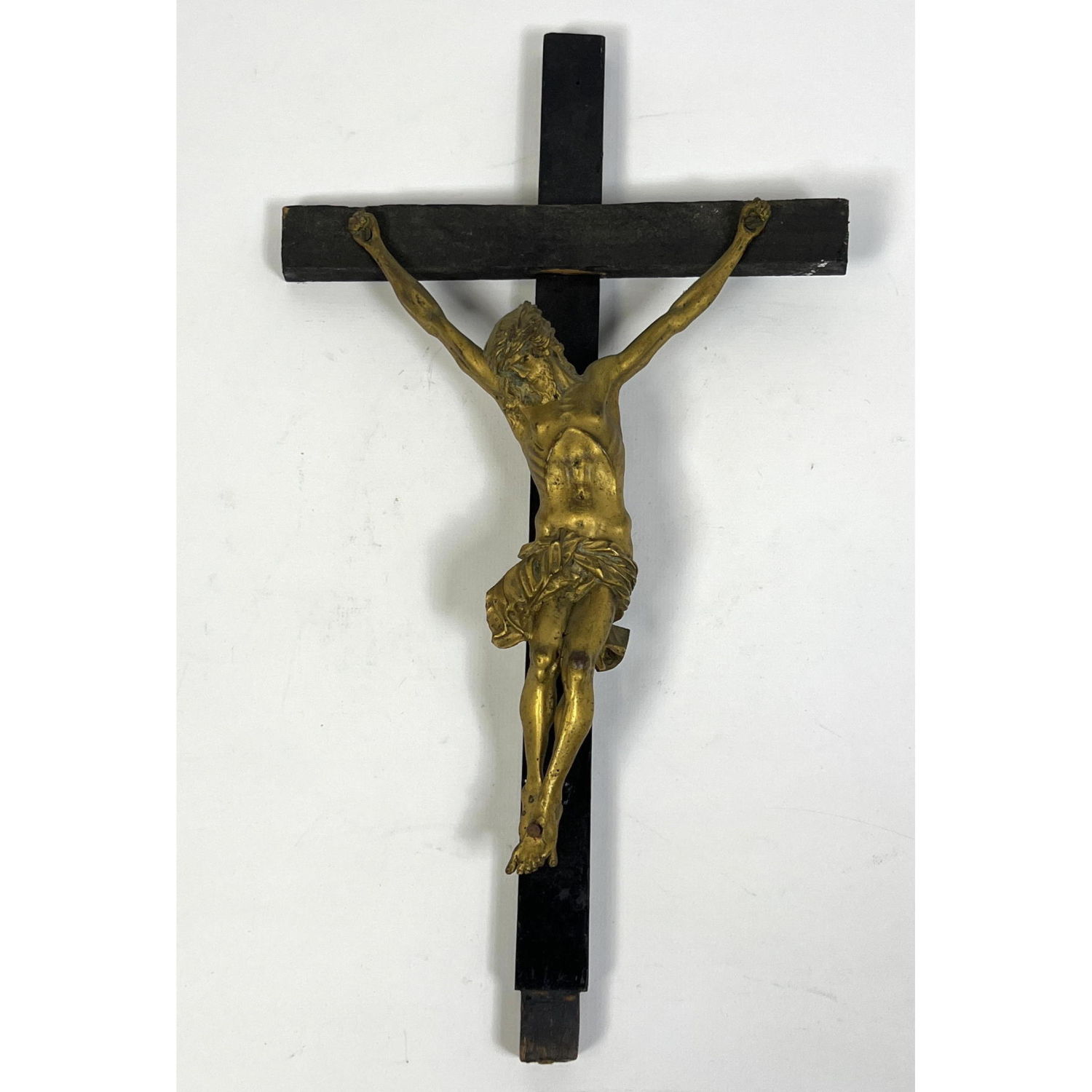 Antique Gilt Bronze Crucifix Wood 2b89e5