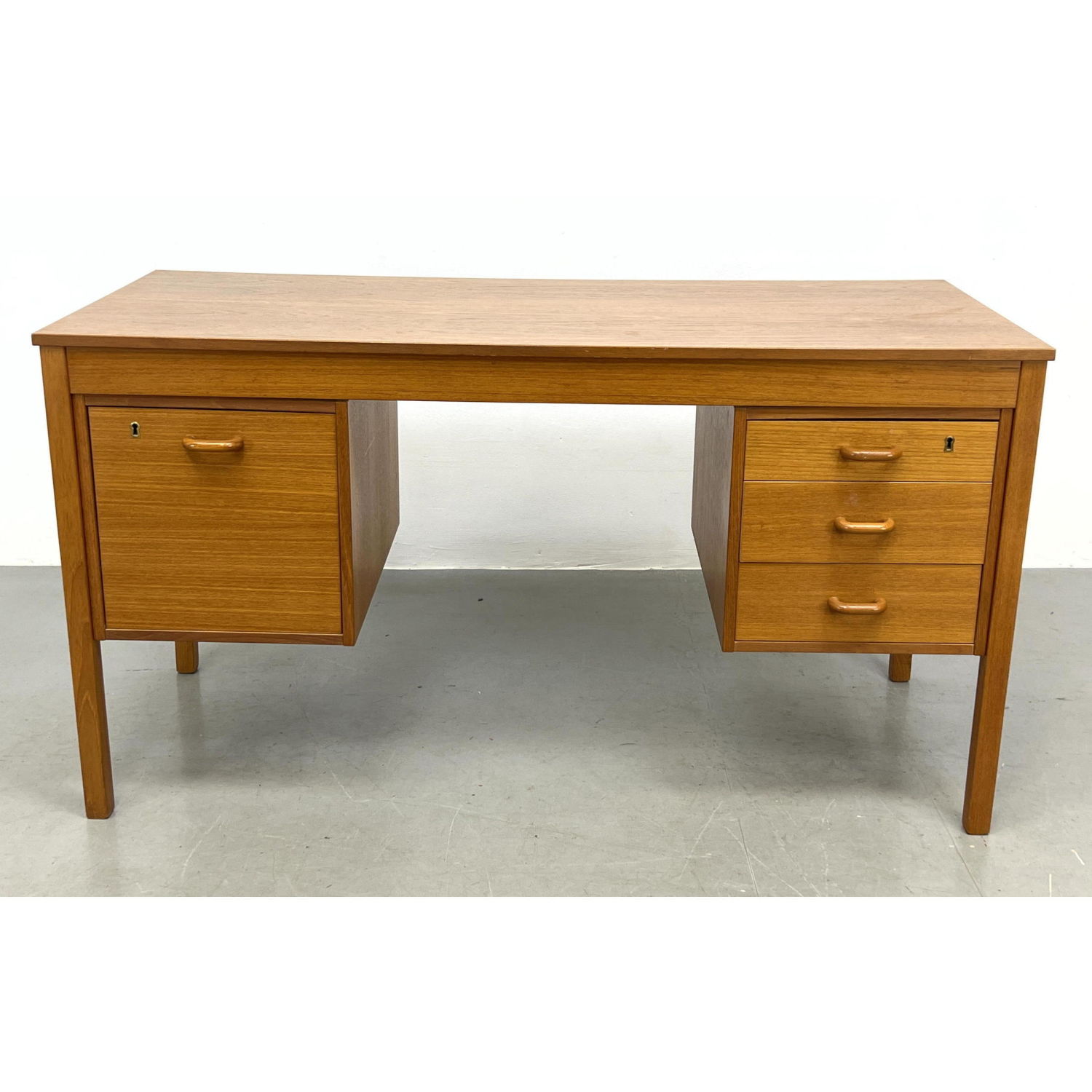 Danish Modern Teak Desk. Wood Handles.