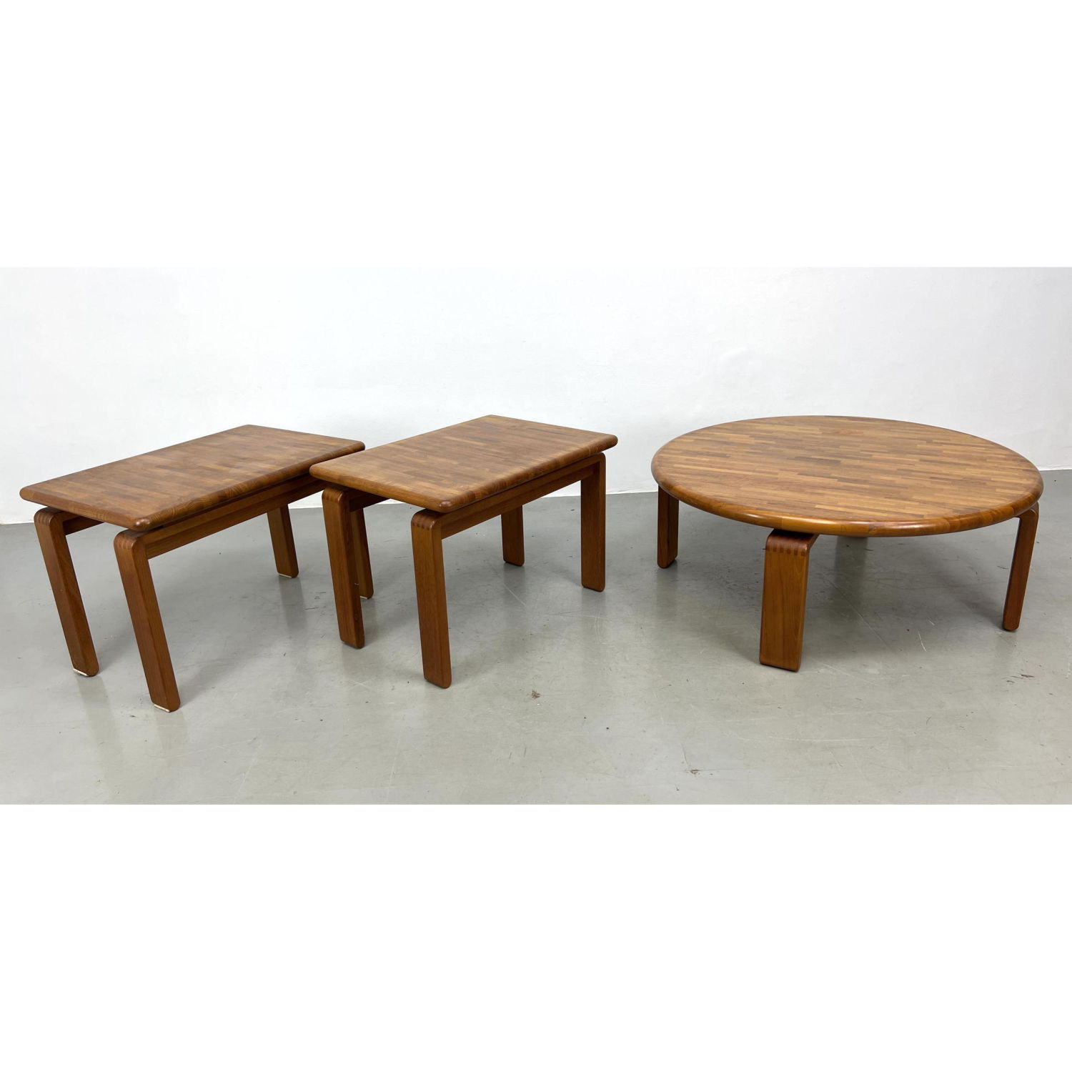 Set 3 D SAN Teak Tables Round 2b8a93