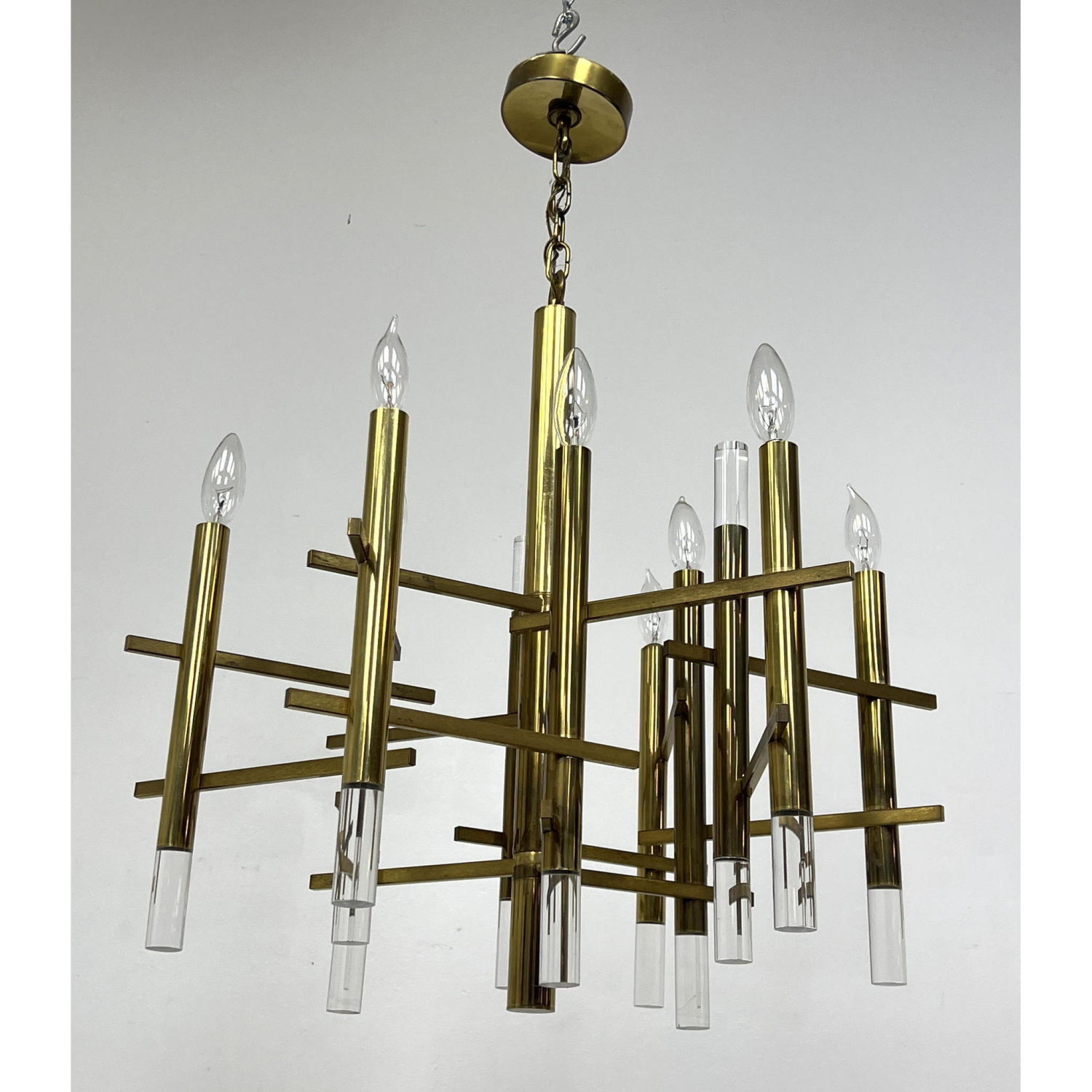 Gaetano Sciolari brass and lucite chandelier,