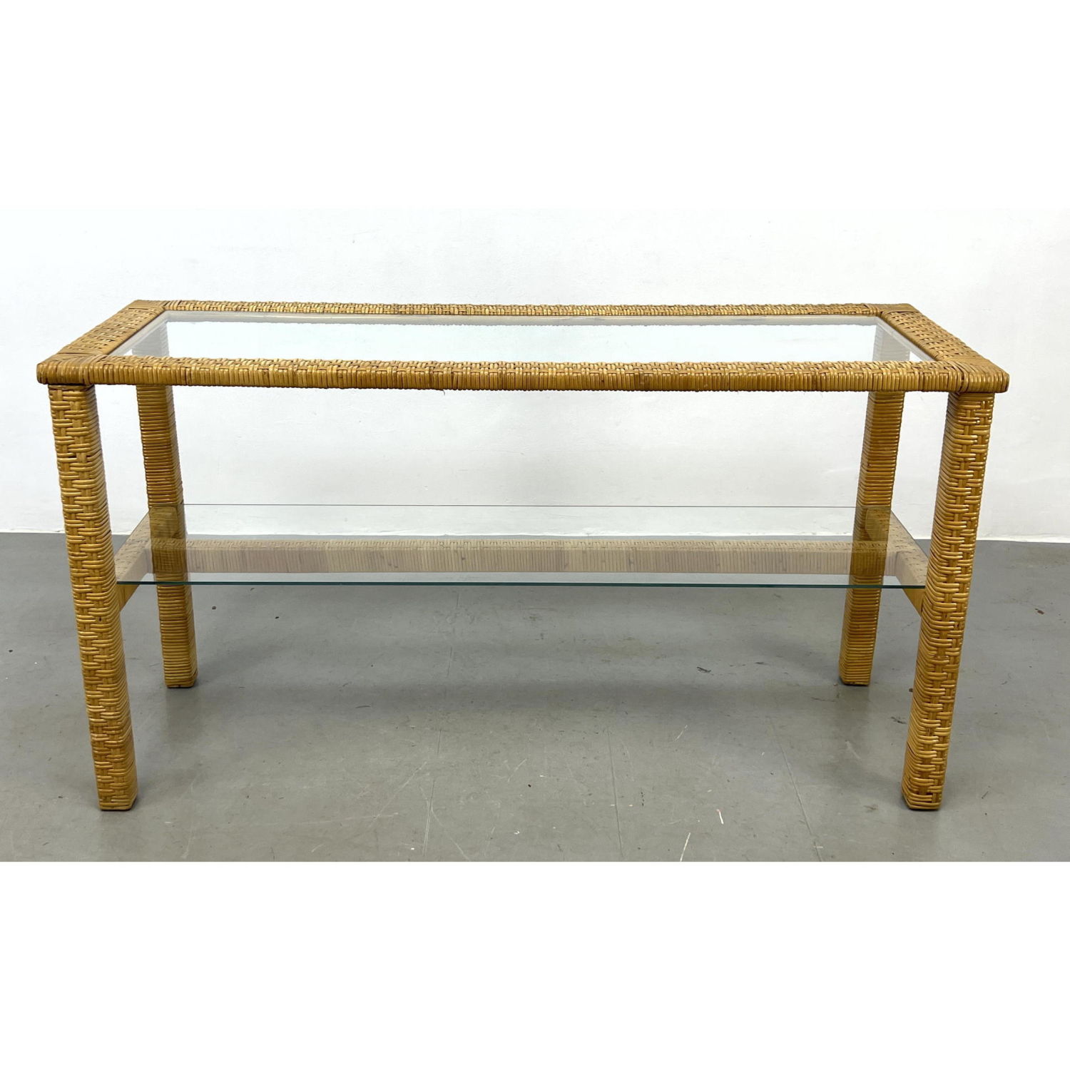 Glass Top Wrapped Rattan Hall Console