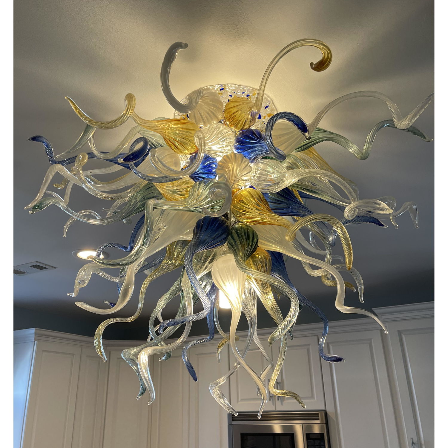 Large Hand Blown Art Glass Chandelier  2b8b6e