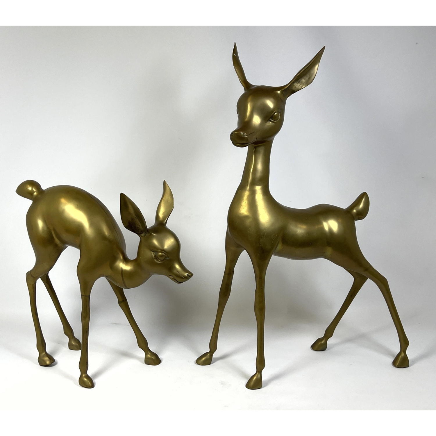 2pc Brass Figural Deer Sculptures.