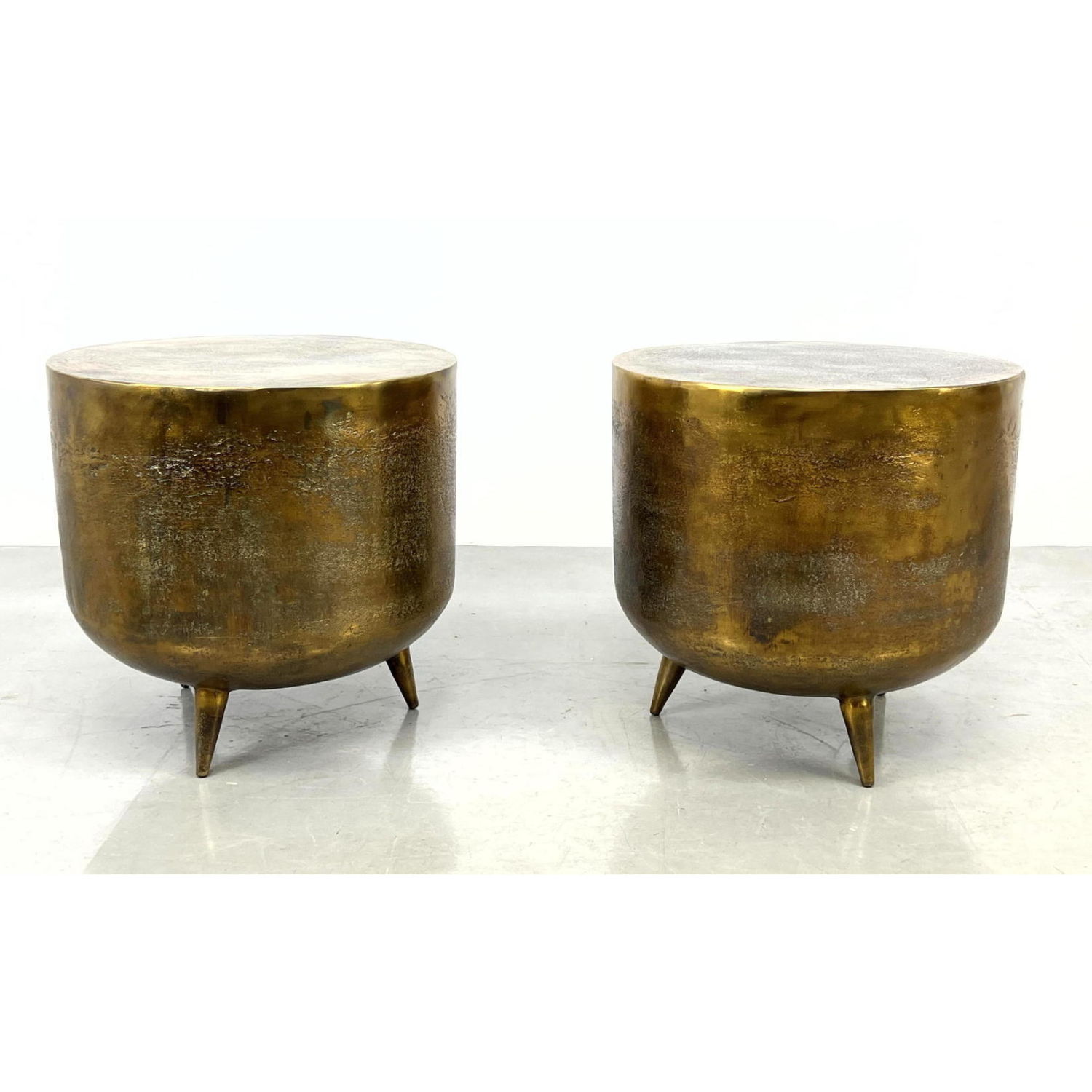 Pr Metal Drum style Side End Tables  2b8c3c