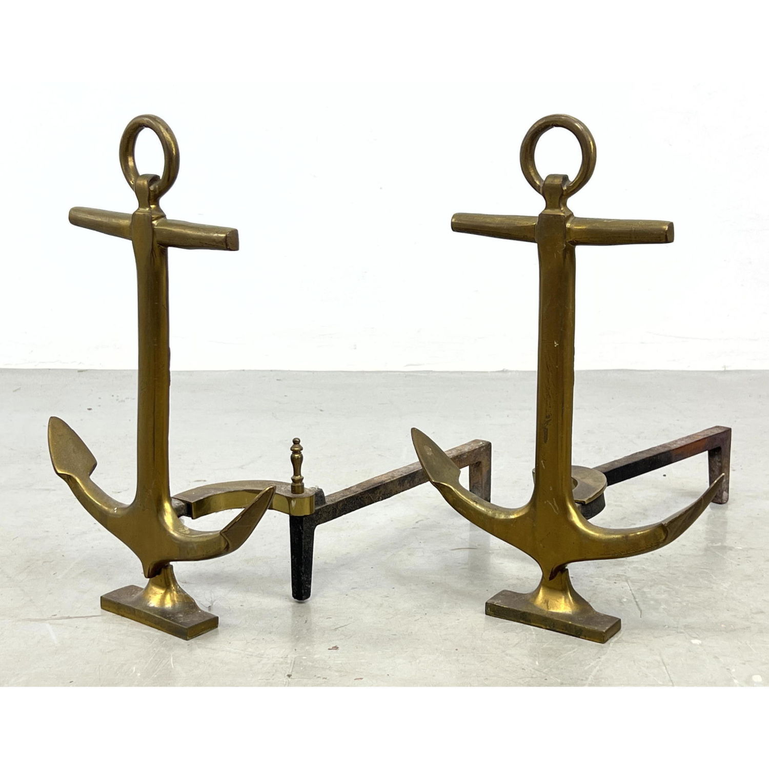 Pr Brass Anchor Figural Andirons  2b8c47