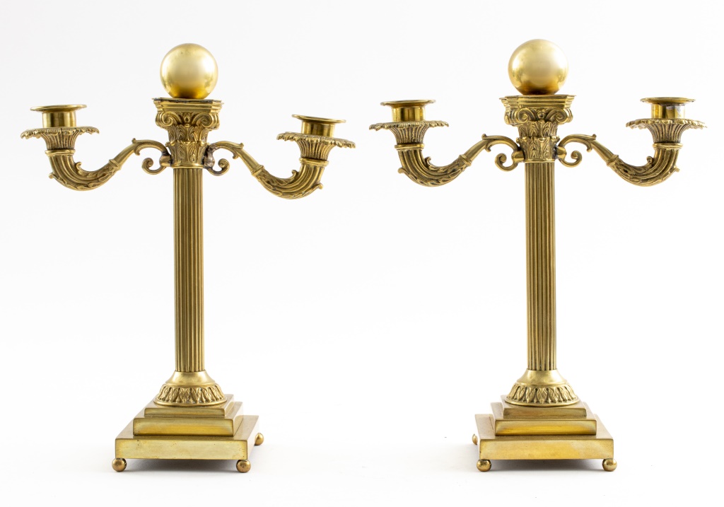 NEOCLASSICAL TWO ARM BRASS CANDELABRAS  2bb476