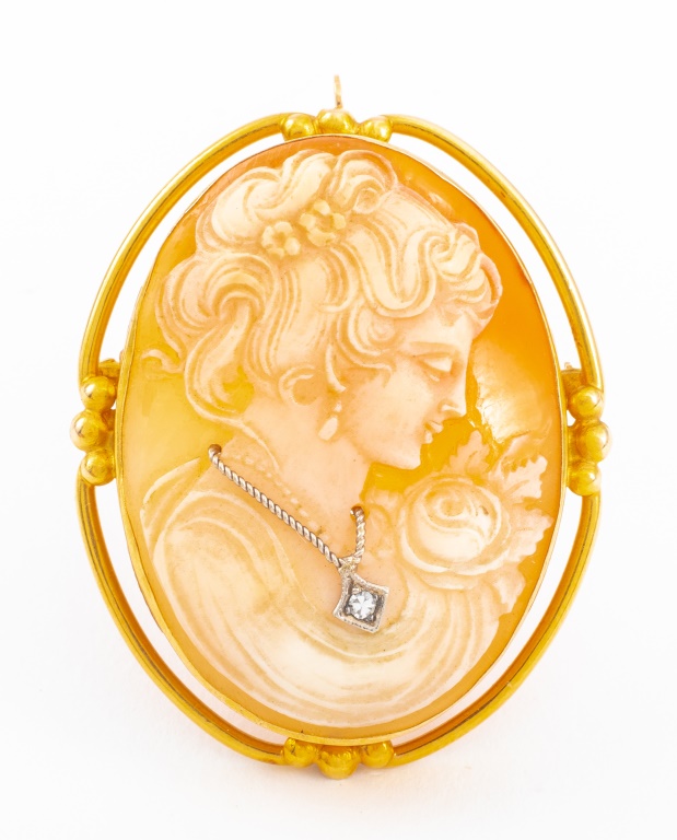 14K YELLOW GOLD CAMEO PIN / PENDANT