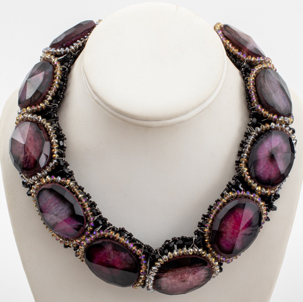 PINK BANDED AGATE STATEMENT NECKLACE 2bb65b