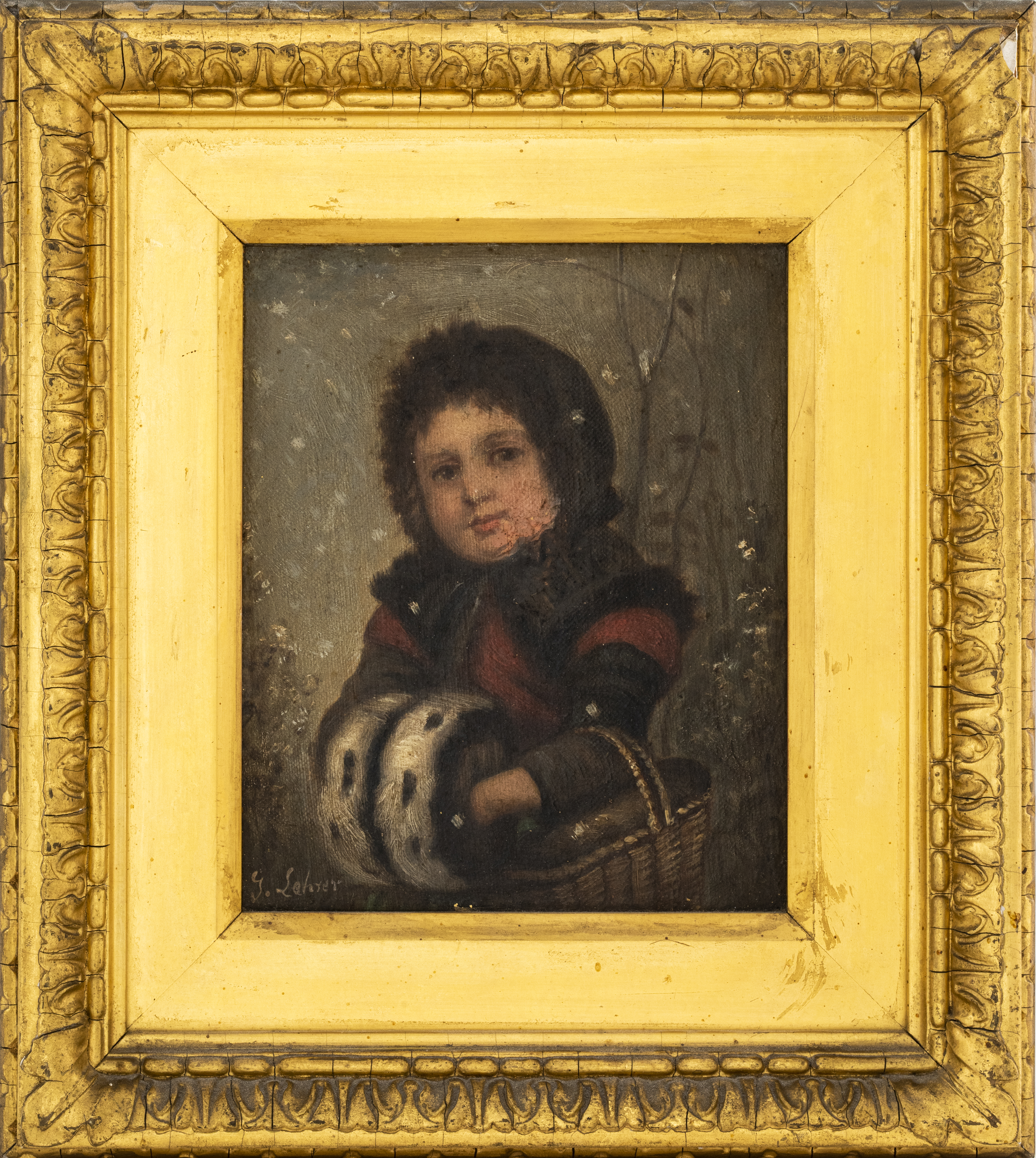 J LEHRER CHILD IN WINTERTIME OIL 2bb665