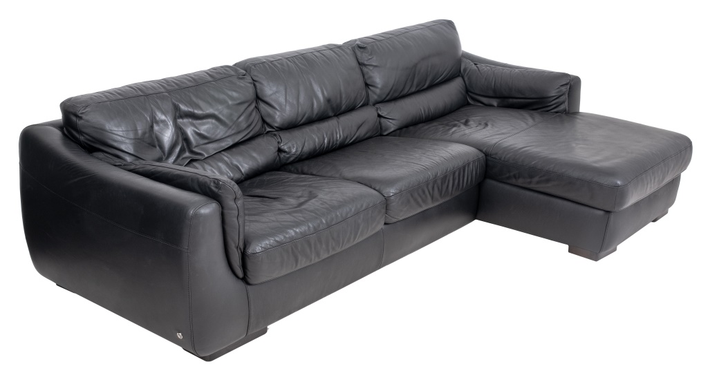 ITALIAN NATUZZI BLACK LEATHER SECTIONAL