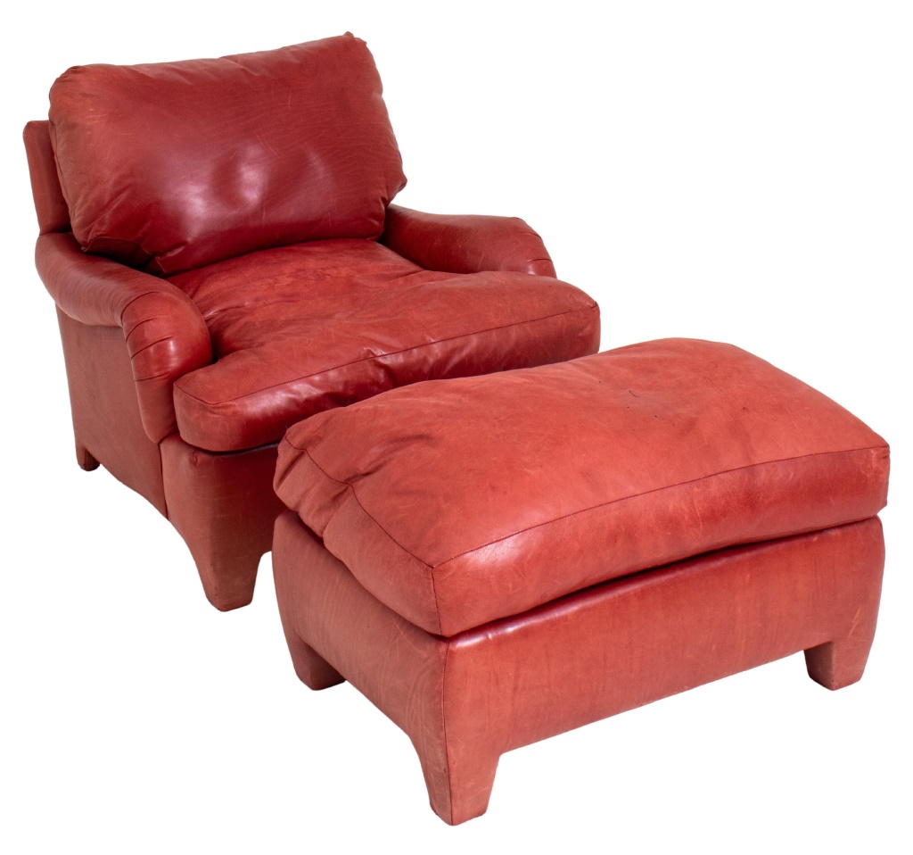 RED LEATHER UPHOLSTERED ARM CHAIR