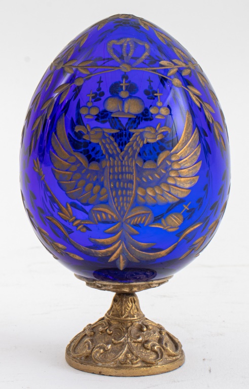 RUSSIAN GILDED COBALT GLASS EGG 2bb749