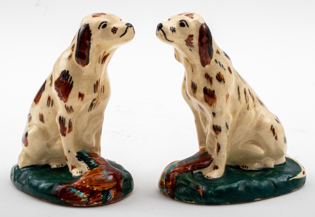 STAFFORDSHIRE STYLE GLAZED HUNTING DOGS