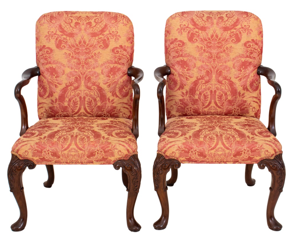 GEORGE II STYLE MAHOGANY ARM CHAIRS,