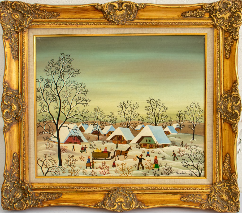 A. KOWALSKI FOLK ART WINTER SCENE OIL