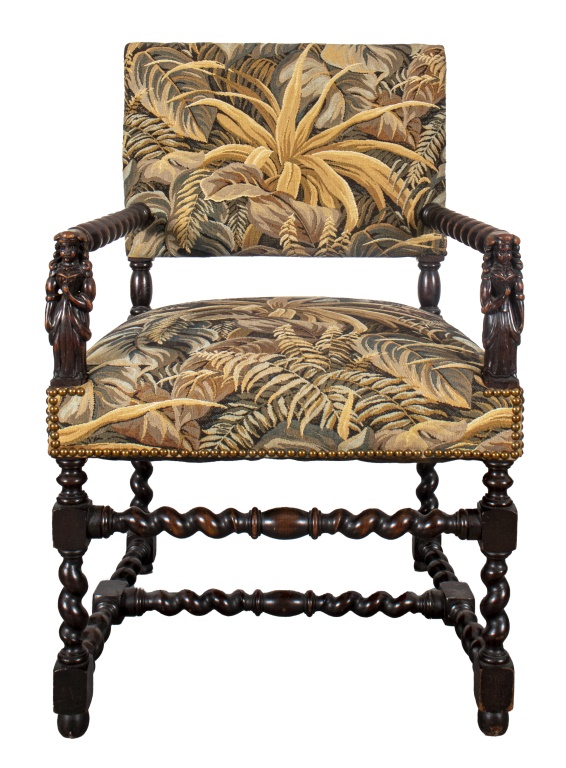 JACOBEAN REVIVAL CARVED WOOD ARMCHAIR 2bb815