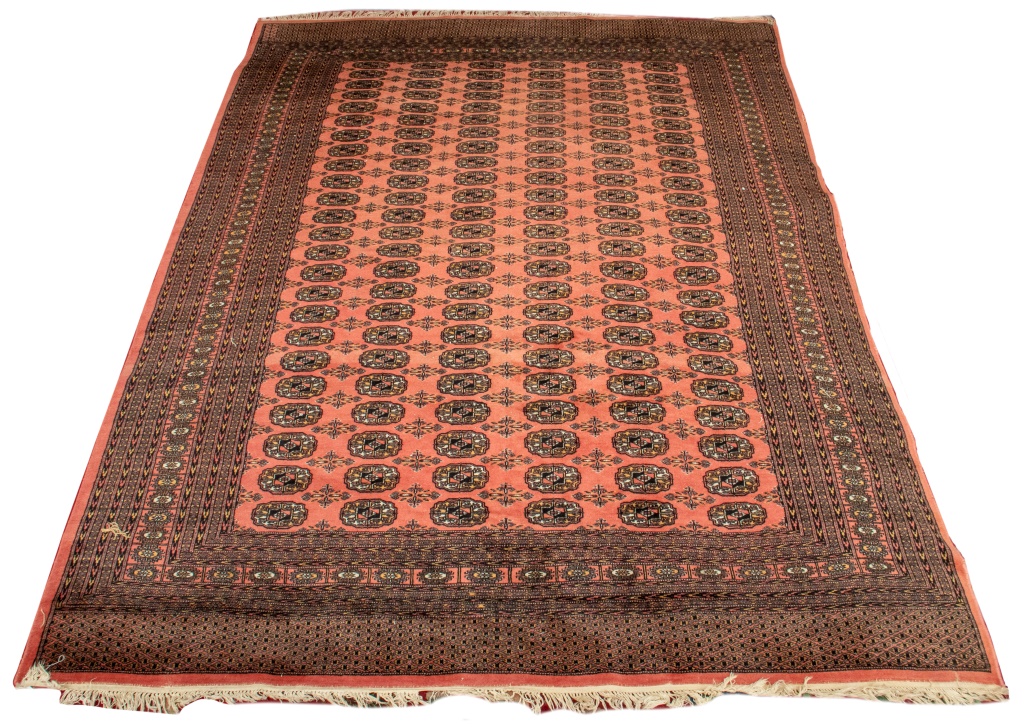 PEACH BOKHARA RUG, 10" X 7" Peach-ground