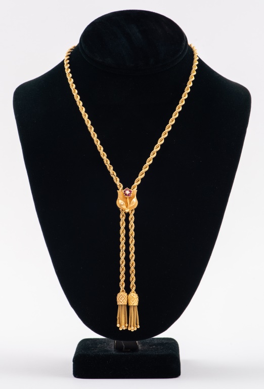 14K YELLOW GOLD LARIAT WITH PINEAPPLE