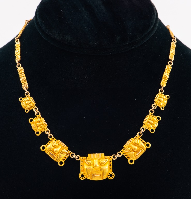 18K YELLOW GOLD PERUVIAN MASK NECKLACE 2bb96b