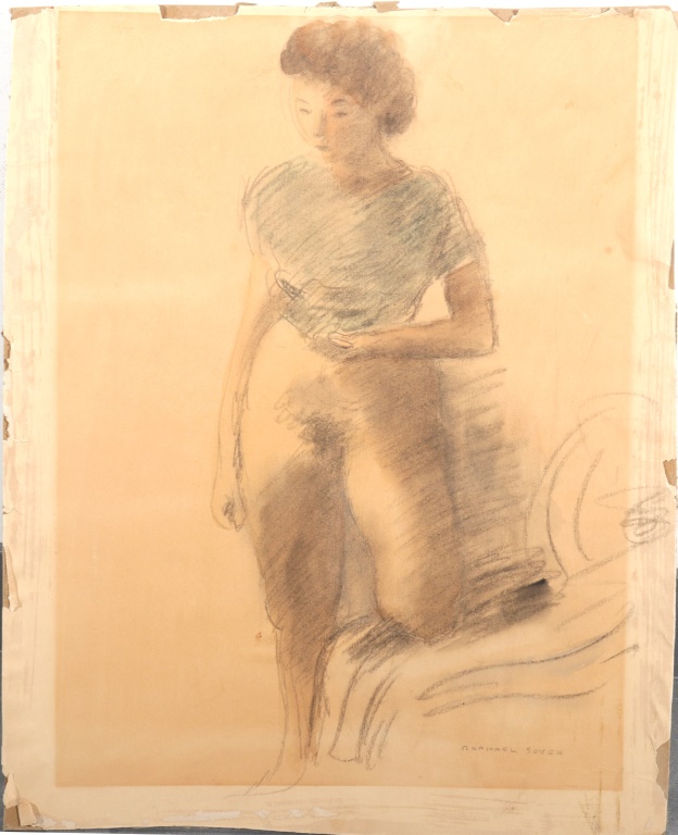 RAPHAEL SOYER STANDING NUDE PENCIL CHALK 2bba97