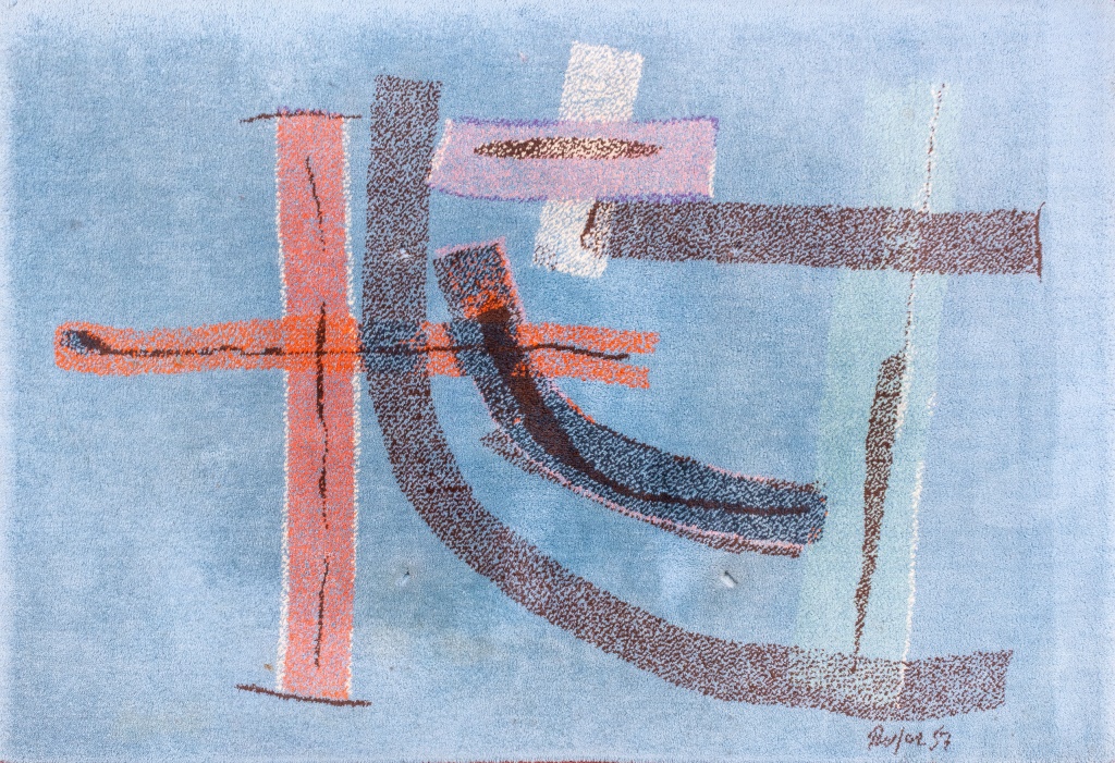 MID-CENTURY SIGNED BLUE ABSTRACT