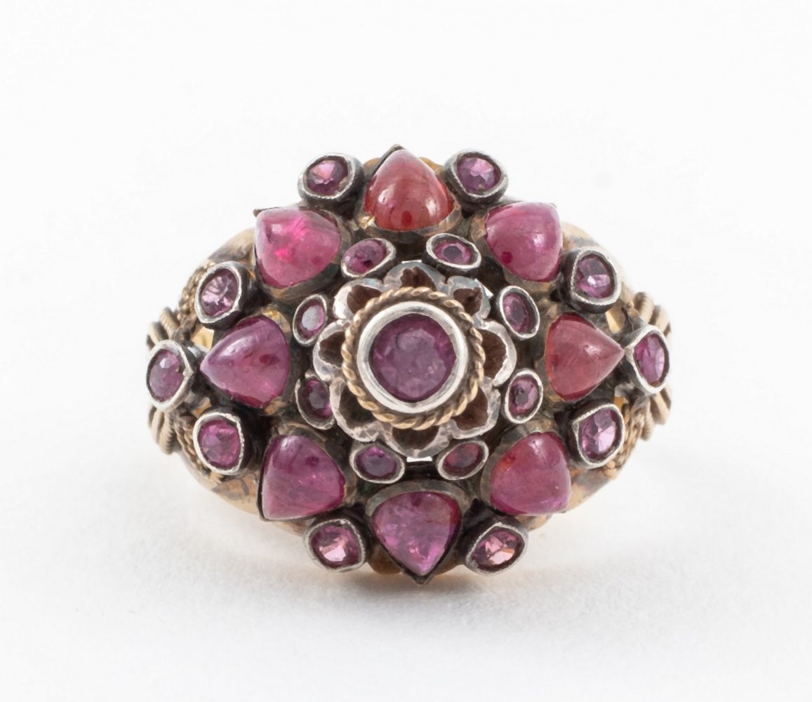 ANTIQUE 14K GOLD AND STERLING RUBY