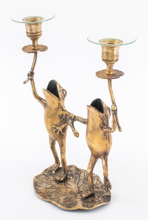 WHIMSICAL GILT BRASS DANCING FROGS