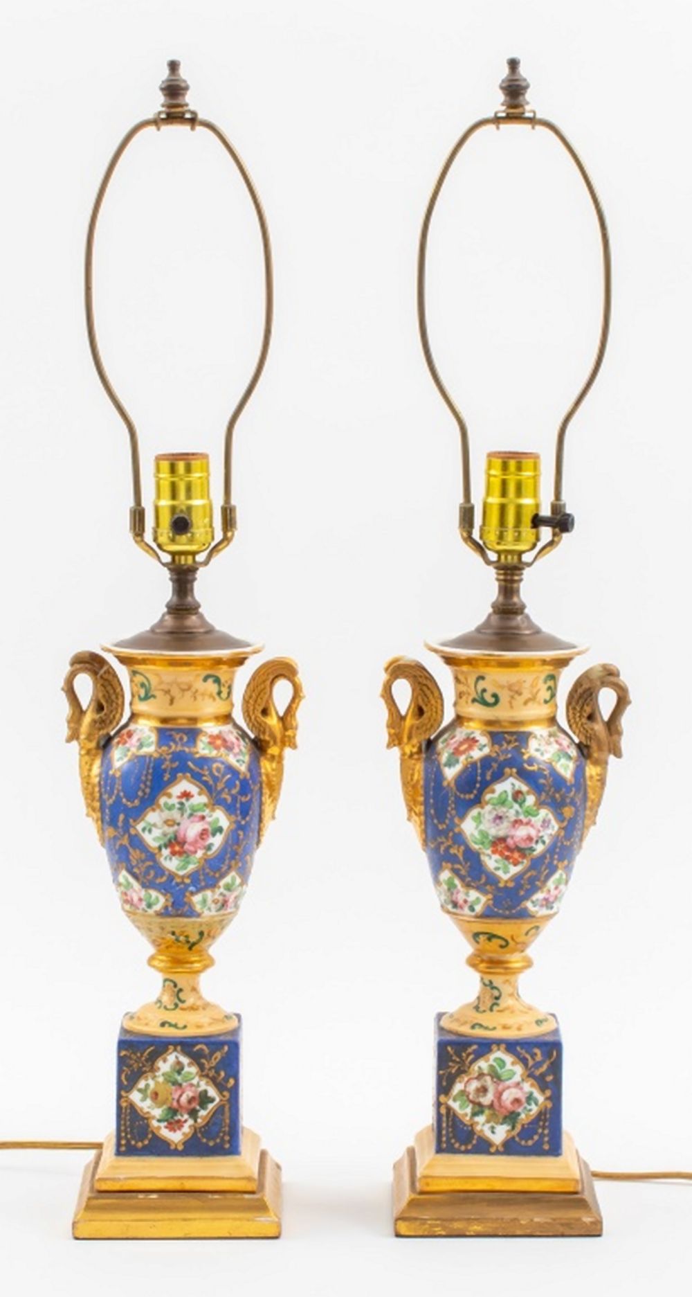 SEVRES STYLE PORCELAIN URNS MOUNTED