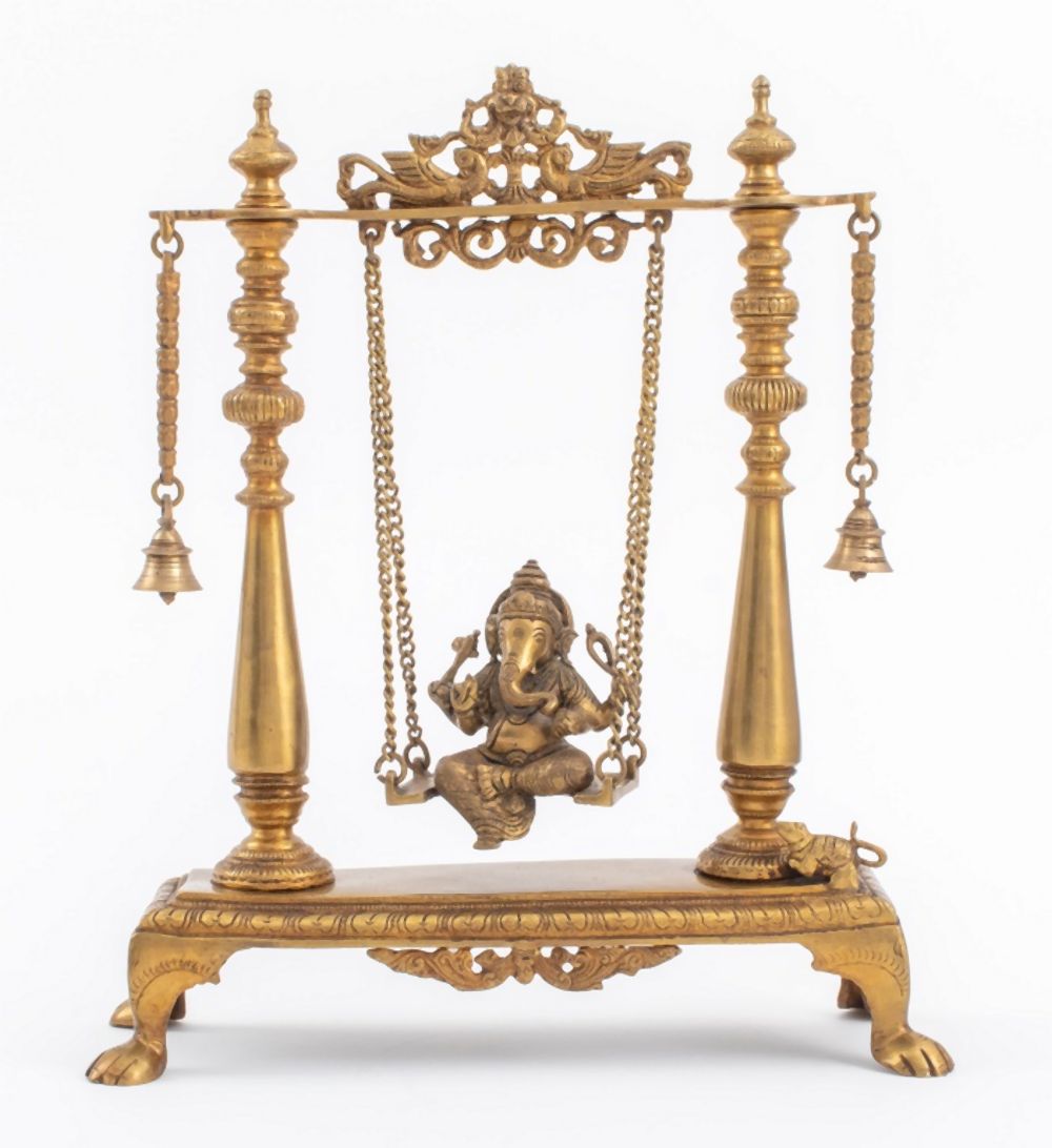 INDIAN GILT BRONZE GANESHA ON SWING 2bbb2e