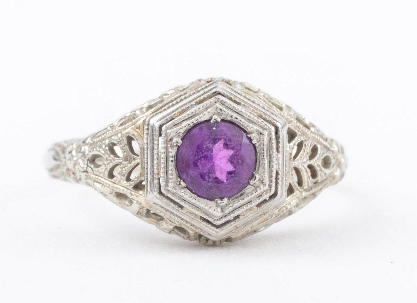 ANTIQUE 14K WHITE GOLD AMETHYST 2bbb6d