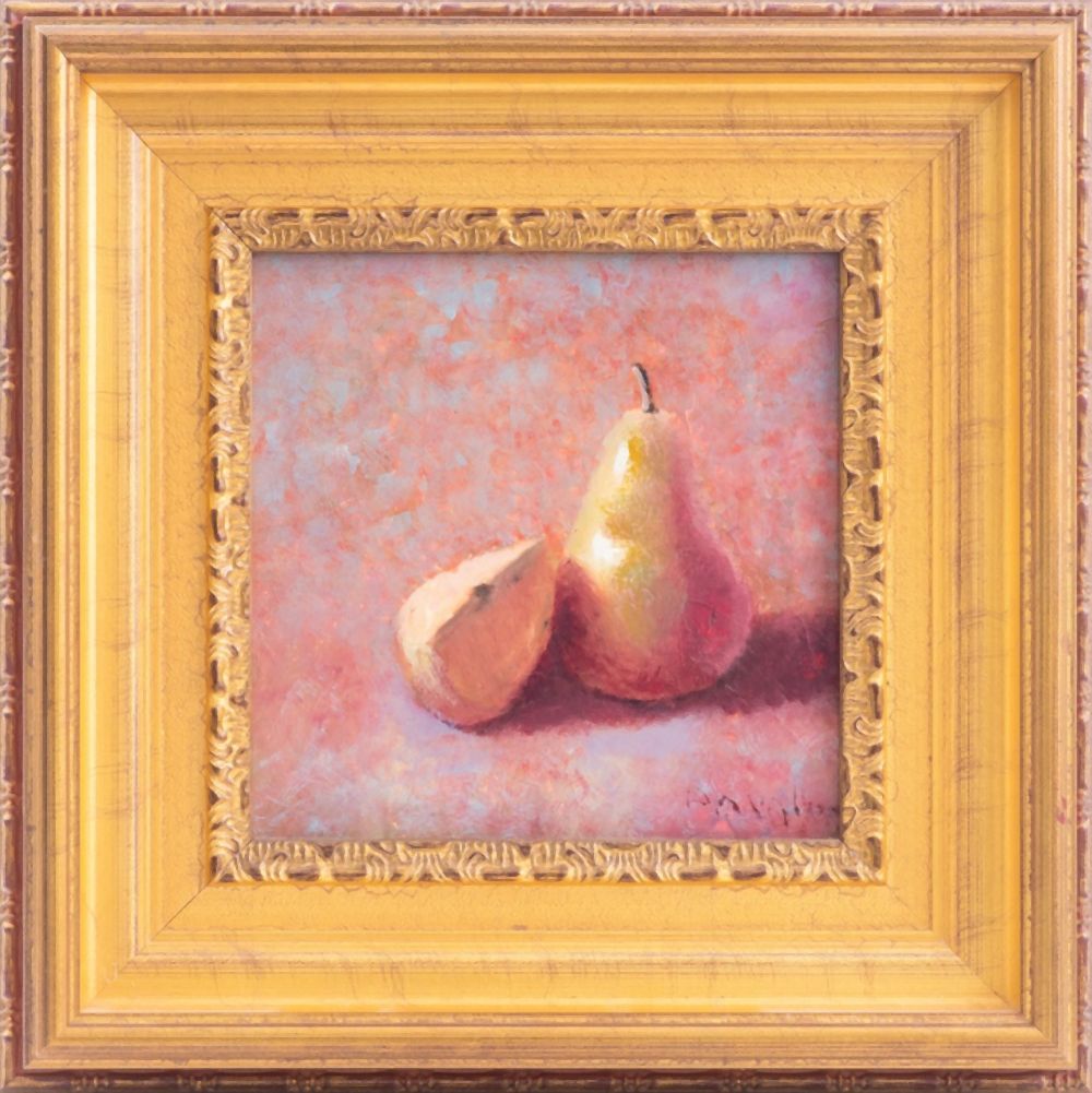 SUZANNE DOUGLASS PEARS OIL ON PANEL,