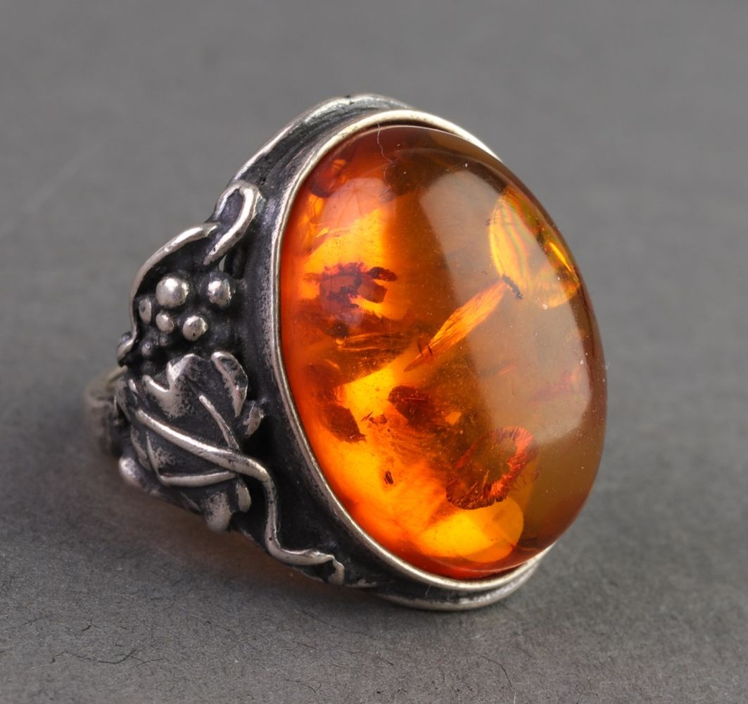 ENGRAVED SILVER AMBER RING Engraved 2bbf00