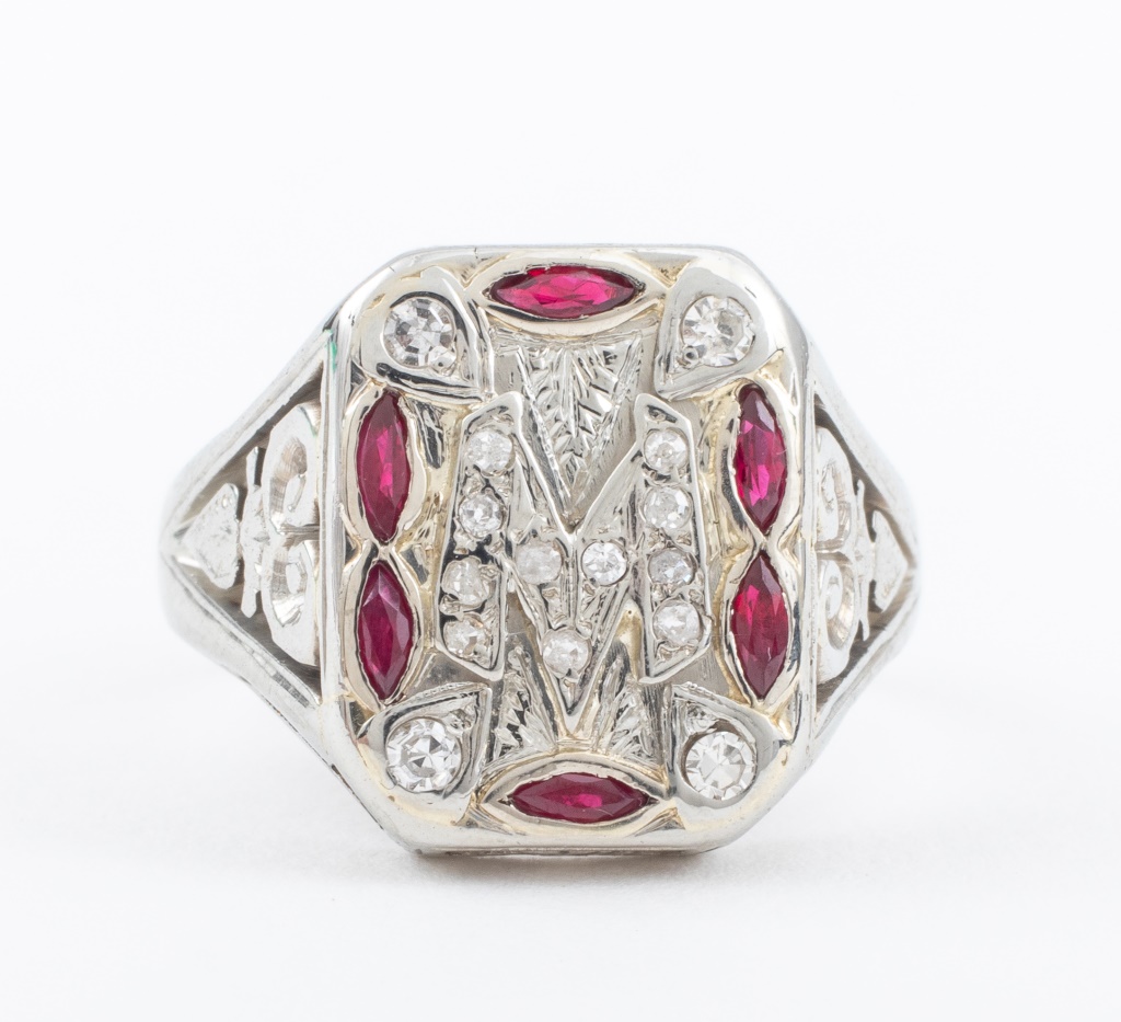 VINTAGE 14K WHITE GOLD RUBY DIAMOND 2bc02a