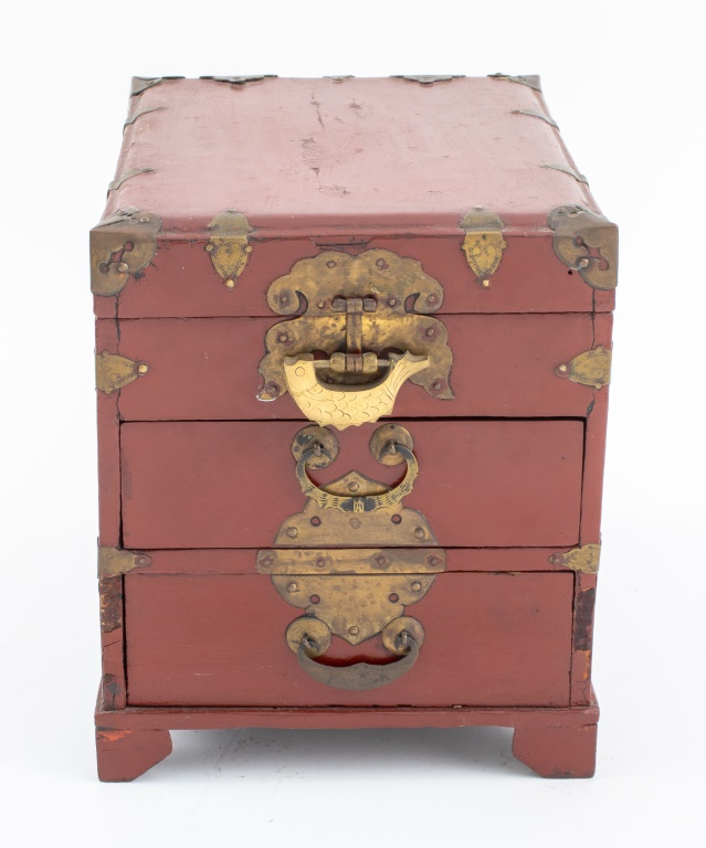 KOREAN RED LACQUERED WOOD CHEST